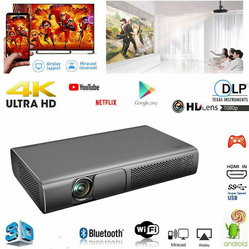 Mini Portable 9000 Lumens DLP Android 4K WIFI HD 3D Home Cinema Projector HDMI