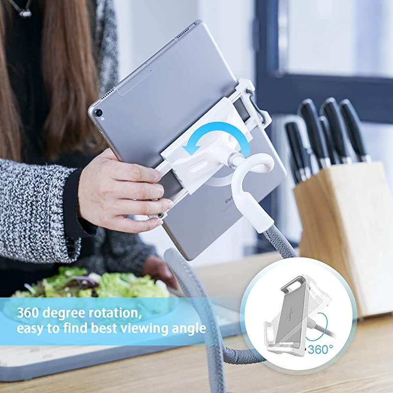 Gooseneck Tablet Holder  Tablet Stand Flexible Arm Clip Tablet Mount Compatible with iPad Mini Pro Air Switch Galaxy Tabs More 47105 Devices Gray