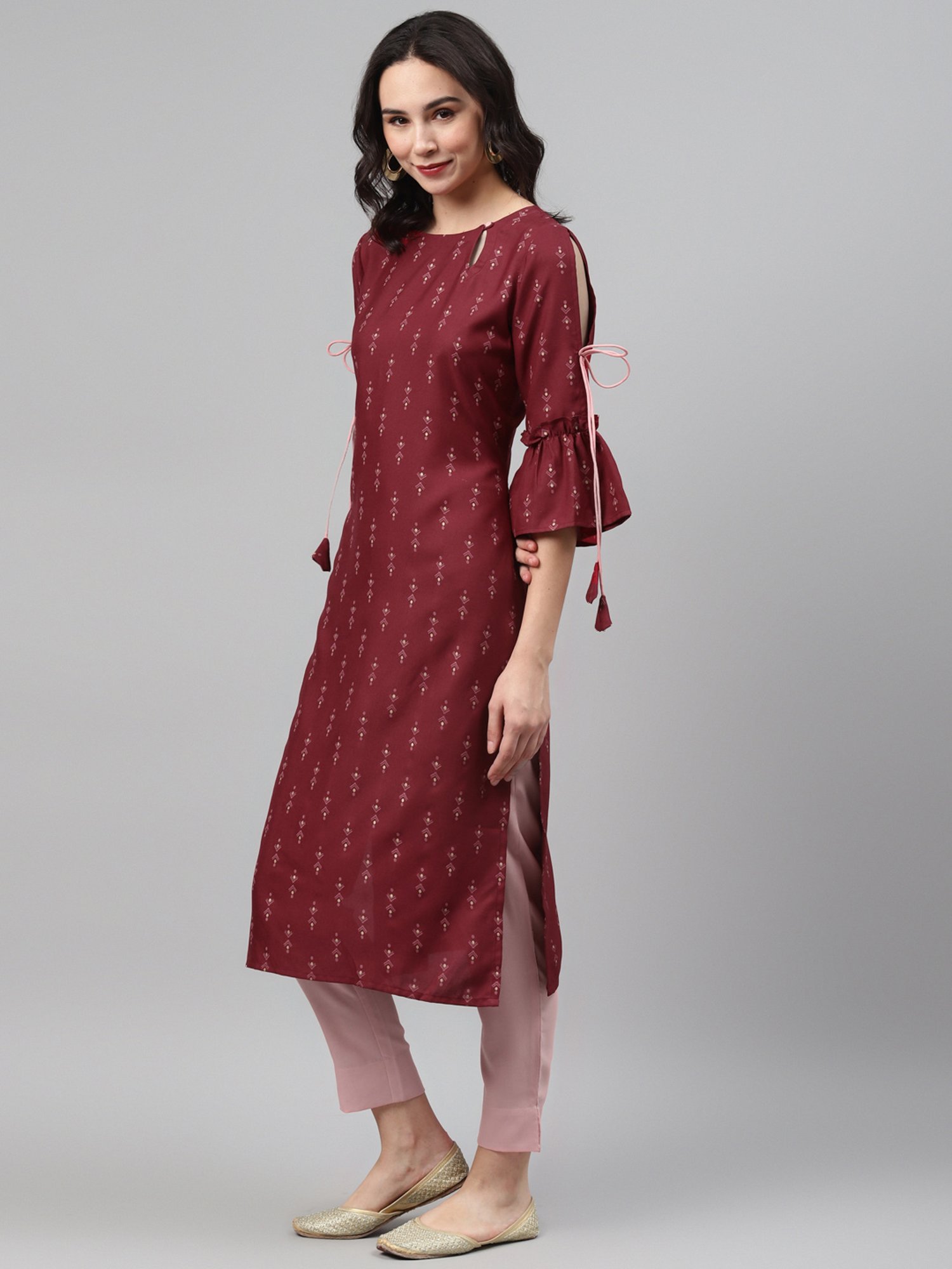 Ziyaa Maroon Printed Straight Kurta