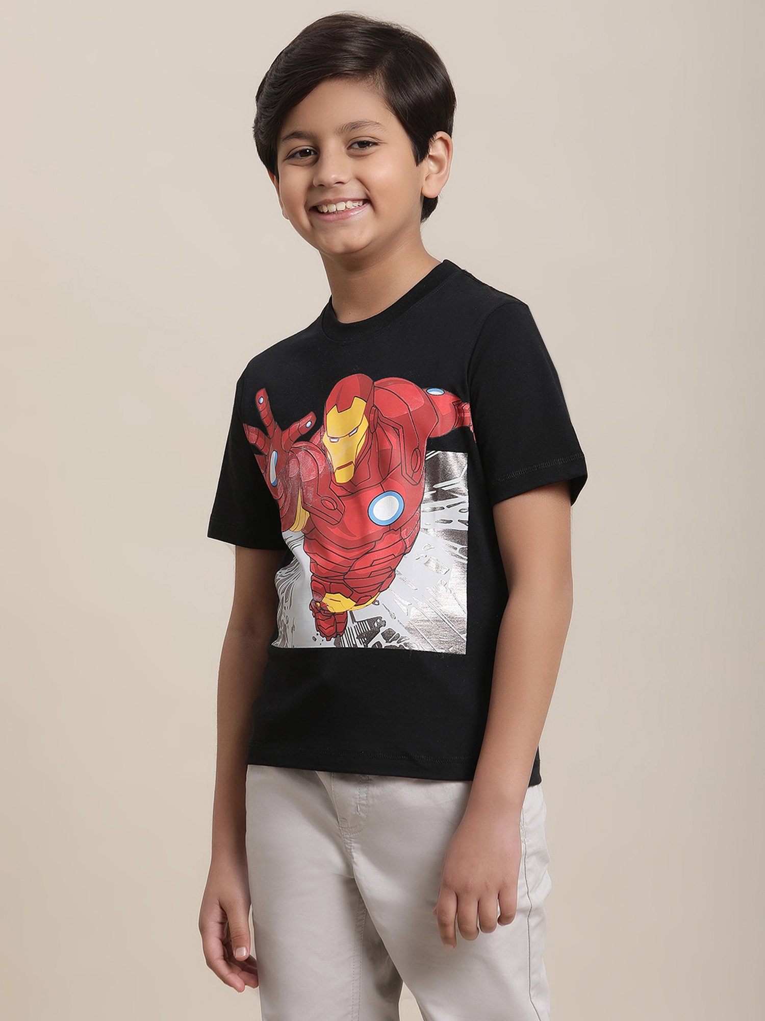 Kidsville Iron Man Printed Black Regular Fit T-Shirt For Boys