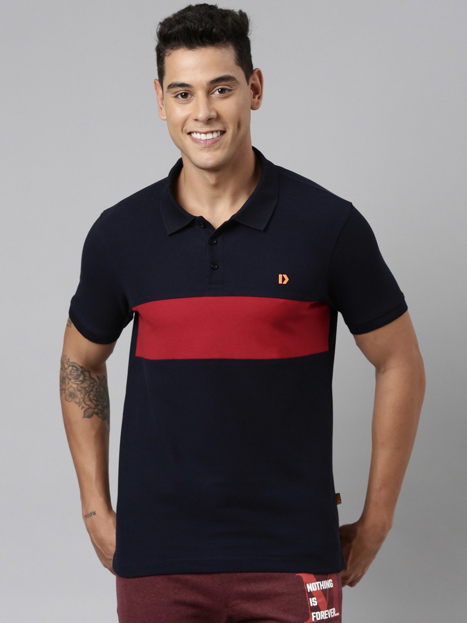 Dixcy Scott Maximus Blue Cotton Regular Fit Colour Block Polo T-Shirt