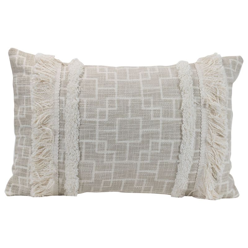 Trellis Pattern Hand Woven 14x22" Decorative Cotton Throw Pillow with Hand Tied Fringe - Foreside Home & Garden