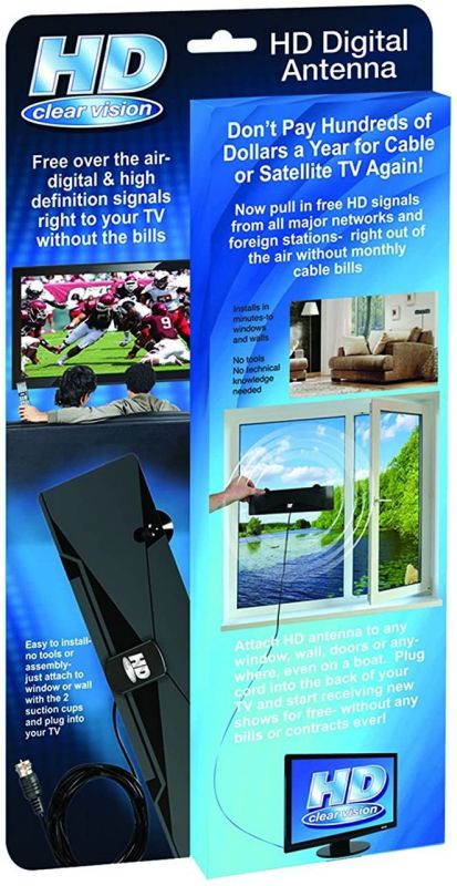 As Seen on TV HD-12 HD Clear Vision Ultra-Thin High Performance Indoor HDTV Antenna - Free Over The Air Digital TV