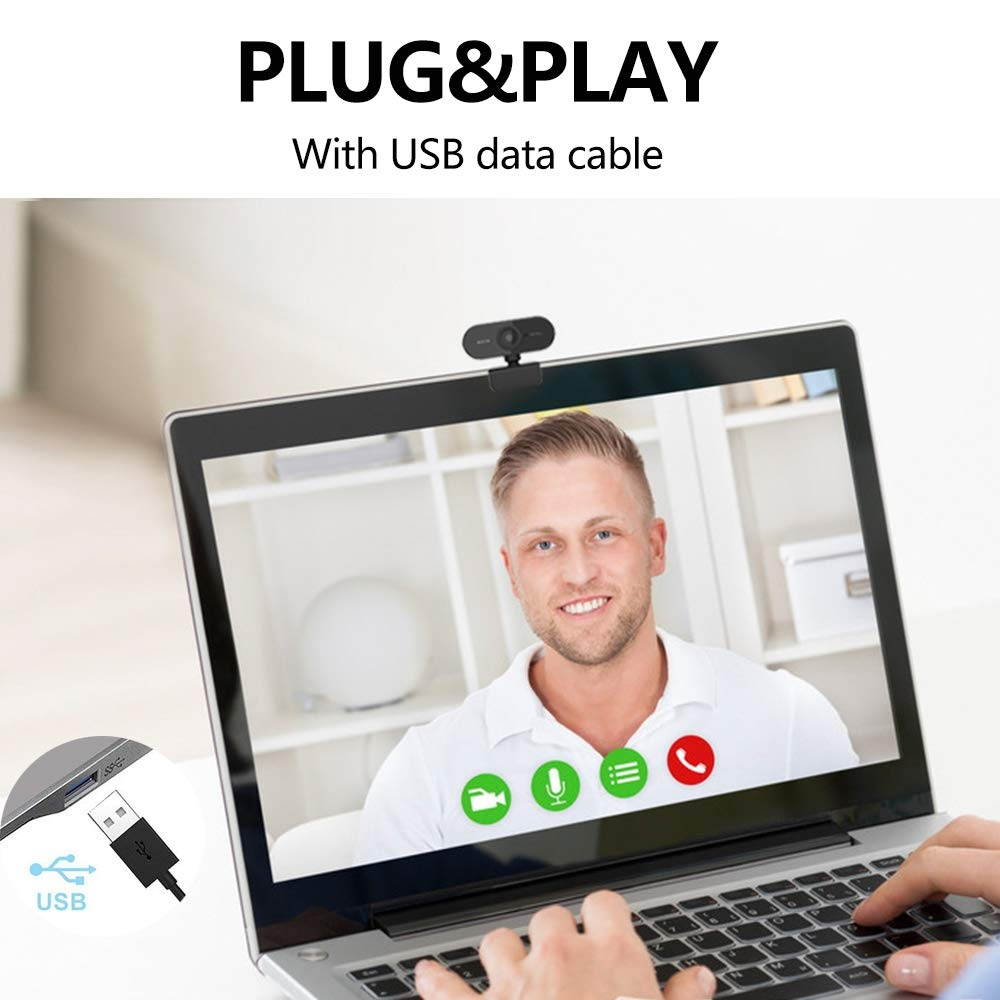 HD Webcam with Microphone, 1080p Streaming Web Camera Autofocus, Computer Webcam with Microphone for Skype, Video Calling, Conferencing, Recording