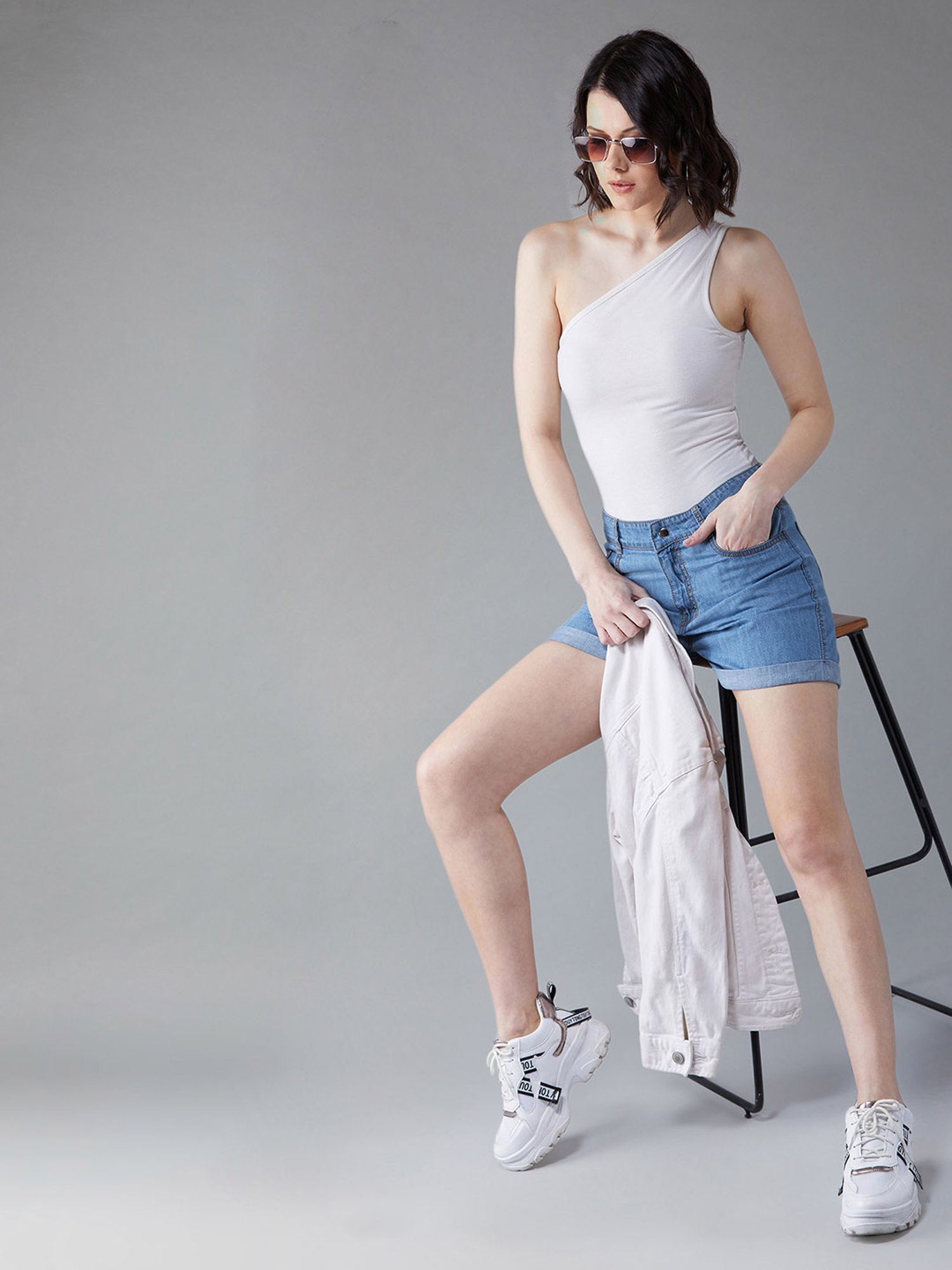 DOLCE CRUDO Blue Mid Rise Denim Shorts