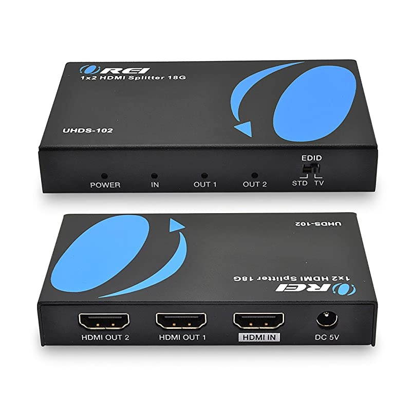 4K 1x2 2.0 HDMI Splitter by , 2 Ports with Full UltraHD 4:4:4 HDR, HDR10, Dolby Vision, HDCP 2.2, 4K at 60Hz, EDID Support