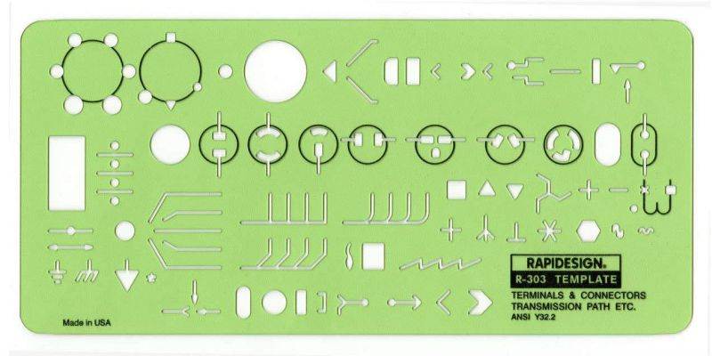 Rapidesign Electrical Terminals, Connectors and Transmission Path Template, 1 Each (R303)