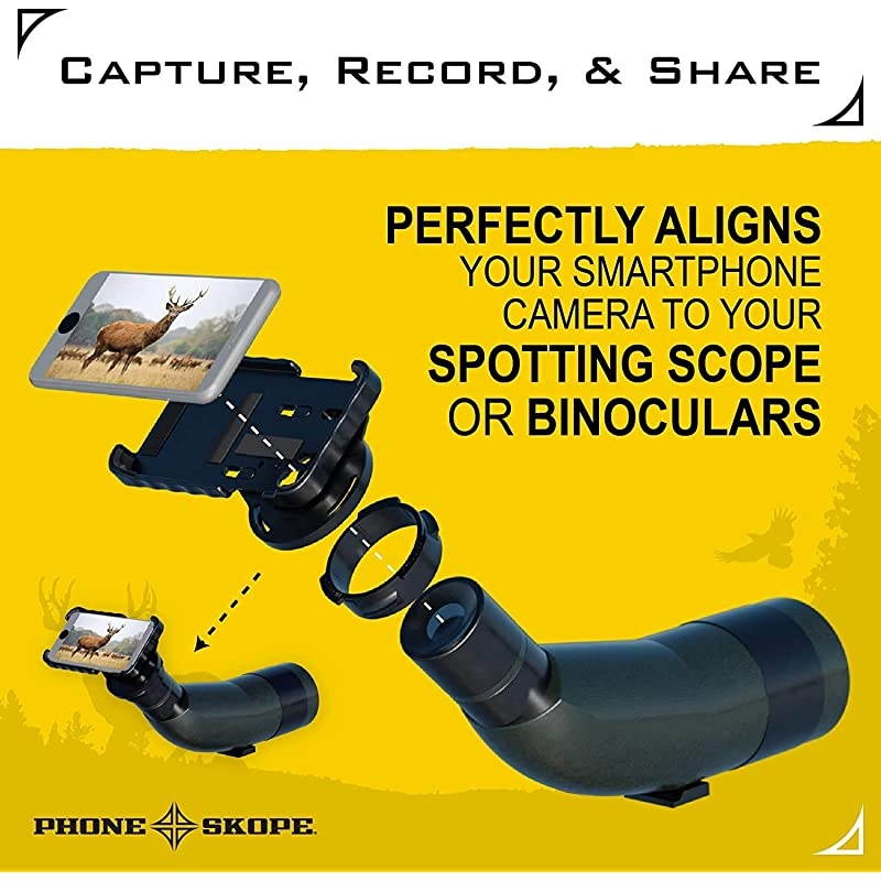 Complete Digiscoping Kit Compatible with iPhones OR Samsung Includes PhoneCase + Eyepiece Adapter + Lens Cloth