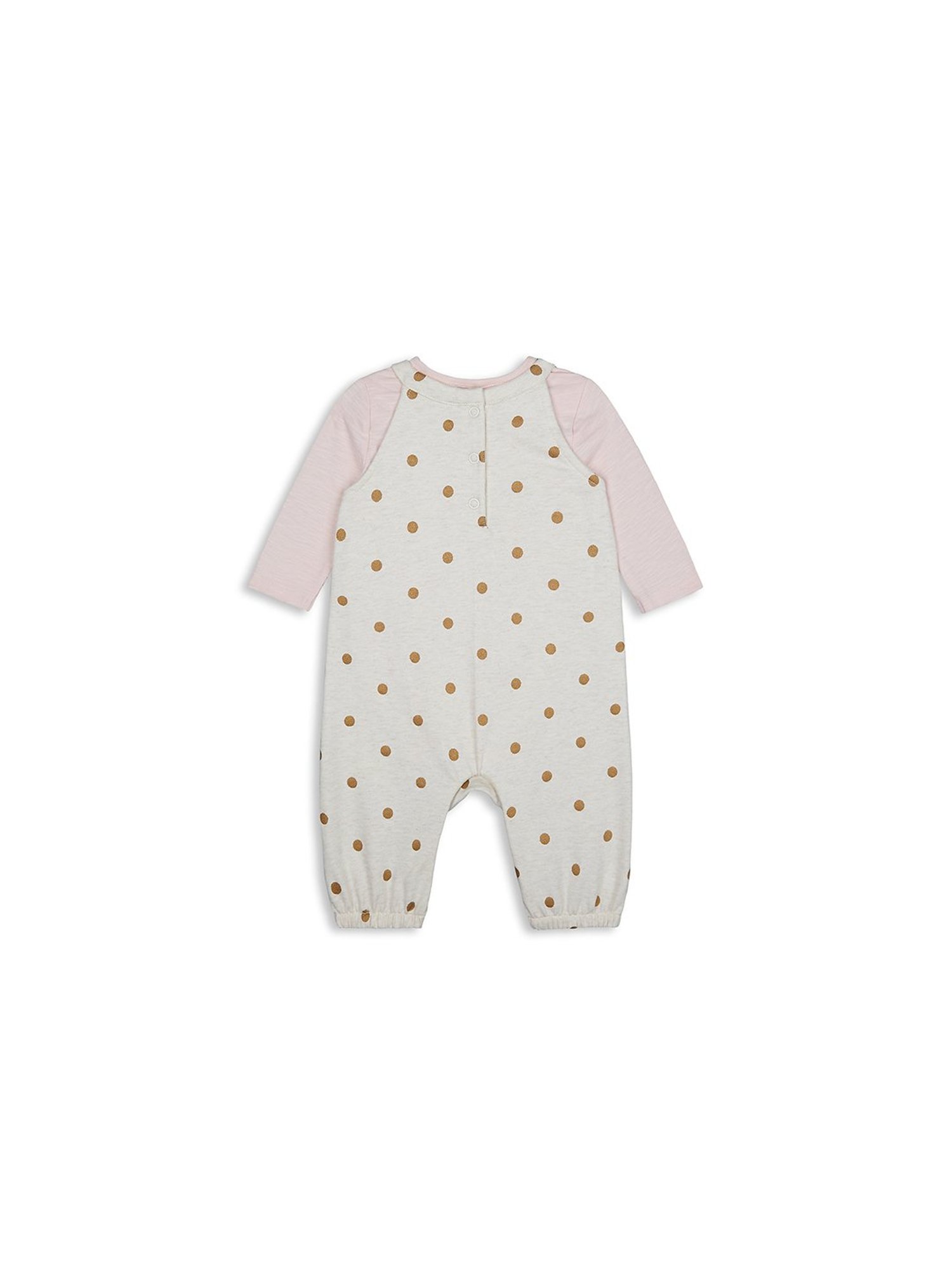 Mothercare Kids Grey & Light Pink Printed Full Sleeves Bodysuit with Dungaree