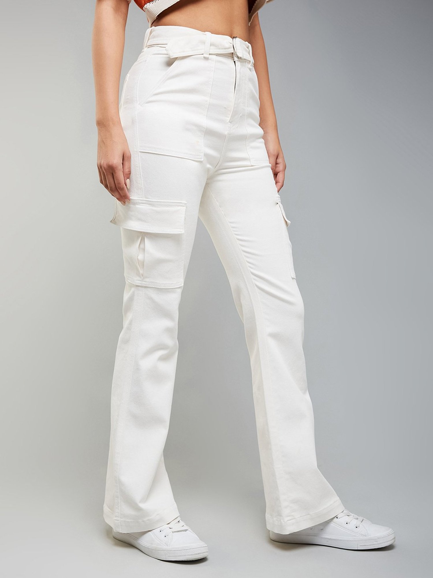 DOLCE CRUDO White High Rise Stretchable Jeans