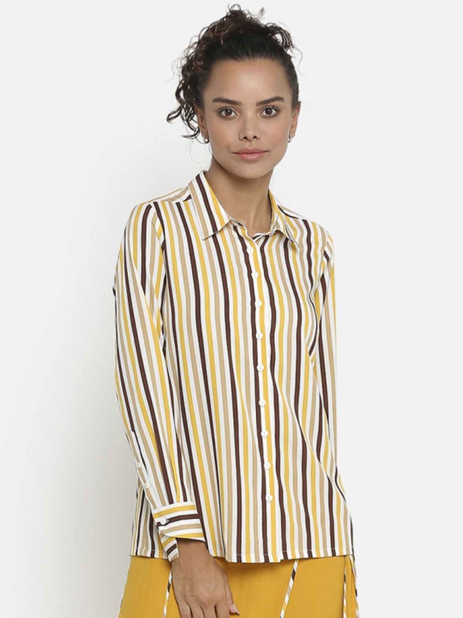 Office & You Yellow & Brown Striped Shirt