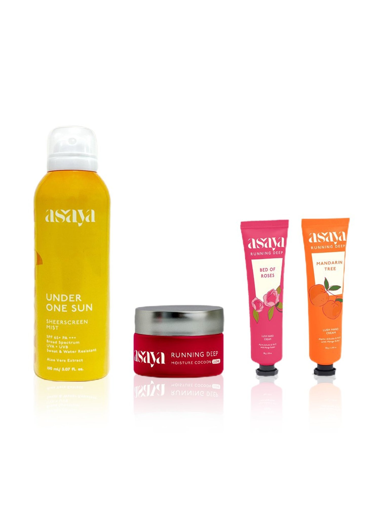 Asaya Sunscreen Spray, Cocoon Moisture Creme & Lush Hand Cream - Pack of 4