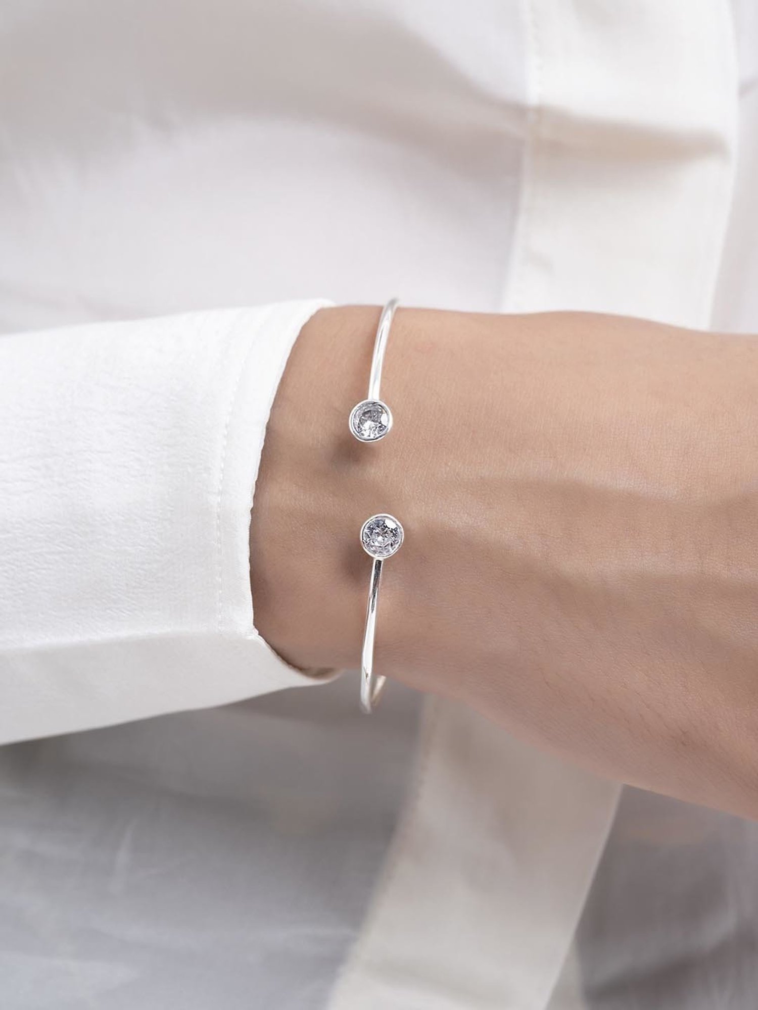 March by FableStreet 92.5 Sterling Silver Two Stone Cuff Bracelet for Women