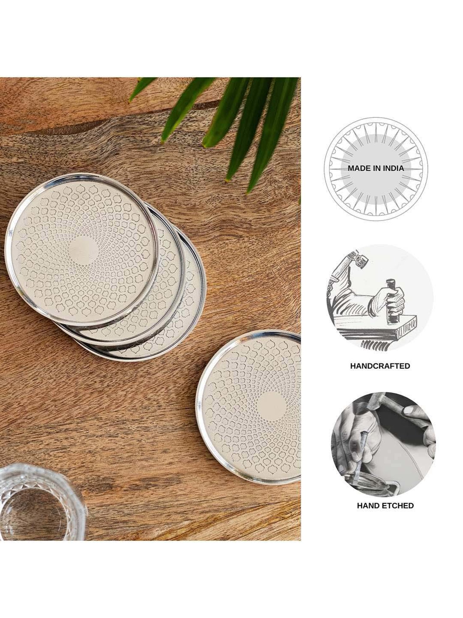 Crayton Hexagon Beige Geometric MDF Coaster - Set of 4