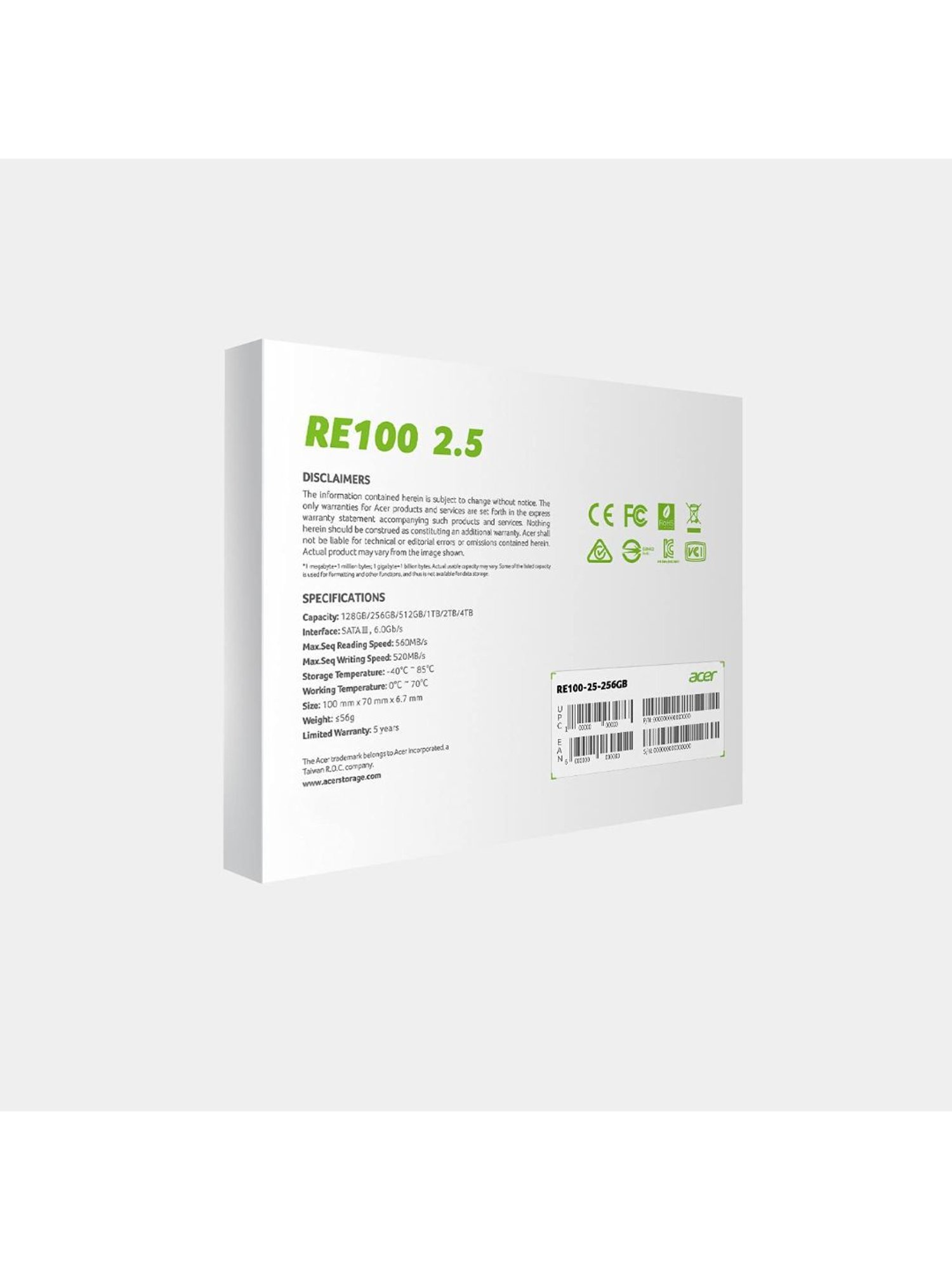 Acer RE100 256GB 3D NAND SATA 2.5 inch Internal SSD-562MB/s R, 528MB/s W Speed (Black)