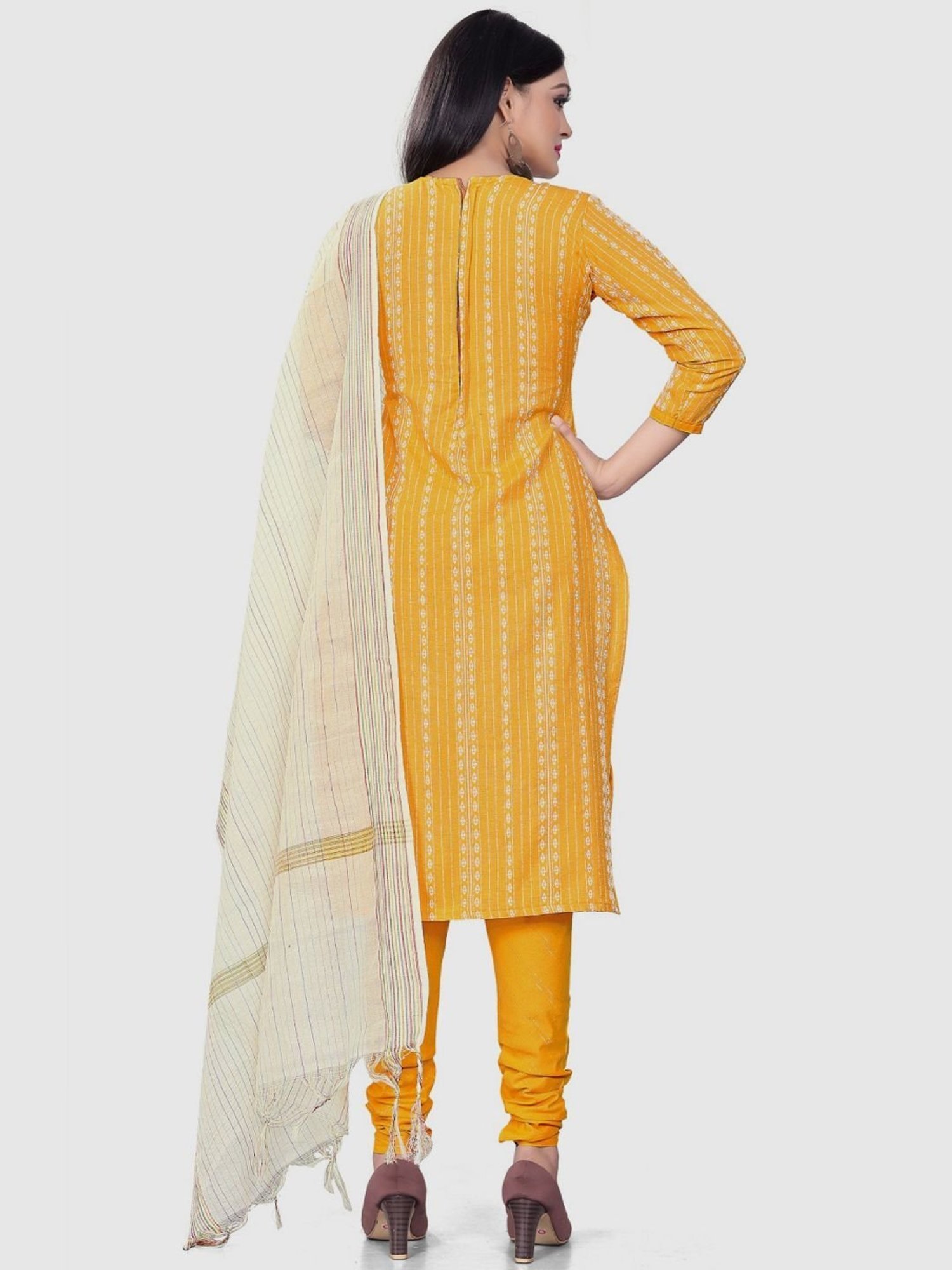 APNISHA Yellow Cotton Printed Unstitched Dress Material