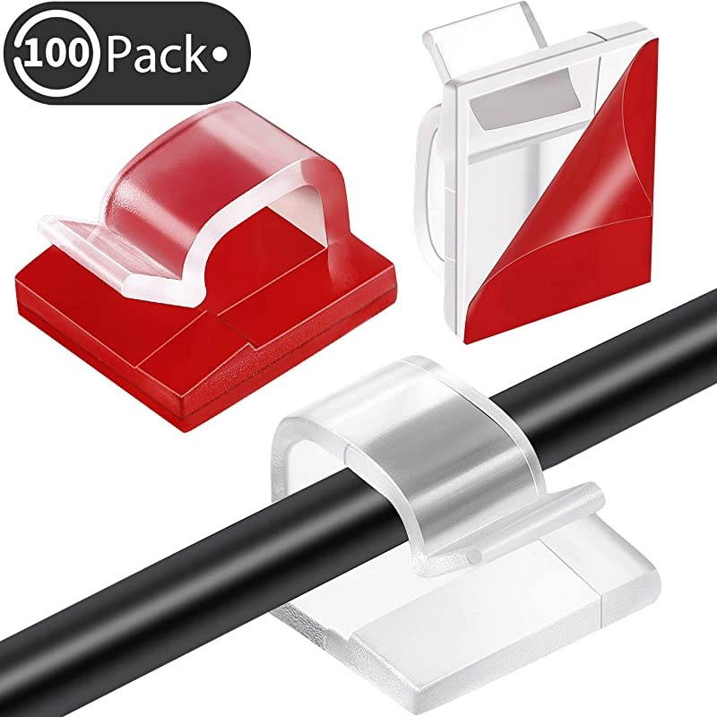 100 Pieces Mini Outdoor Cable Clips with Adhesive Tapes Light Clips Decoration Clips Self Adhesive Hooks Wire Holder for Christmas and Fairy Light Clear Small