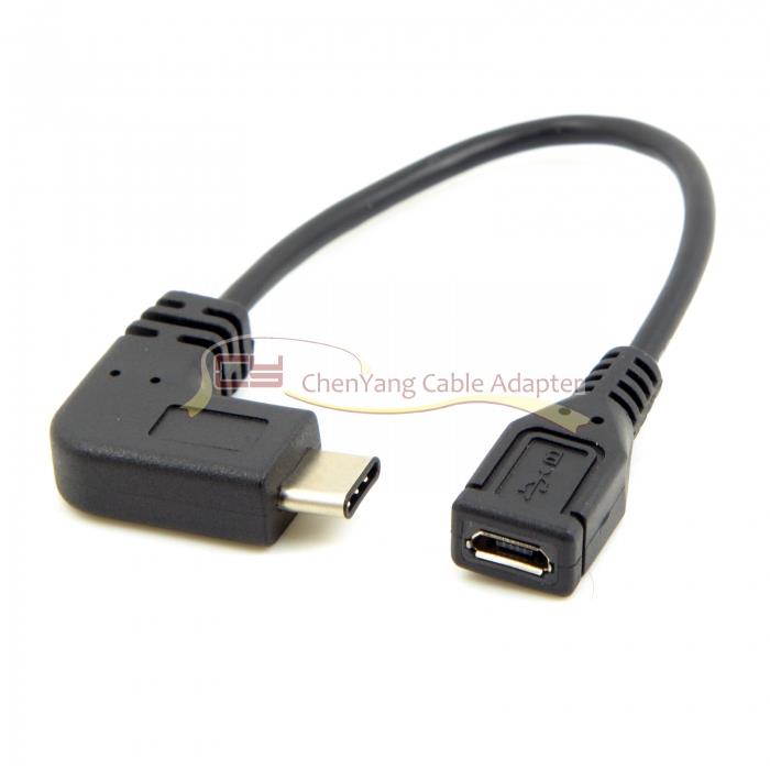2pcs Reversible USB3.1 Type C Male 90 Right Angled to Micro USB2.0 Fe Data Cable