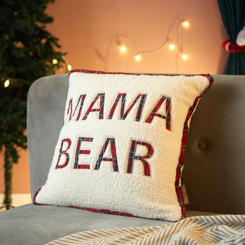 Plaid Applique Mama Bear Decorative Throw Pillow Ivory - Dearfoams
