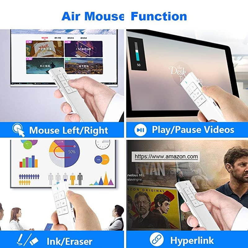 N99 Wireless Presenter Mouse Pointer, 2.4GHz Presentation Clicker Rechargeable PPT PowerPoint Clicker for Powerpoint Presentation Remote Slide Advancer, Support Hyperlink/Volume/Pause/Mac