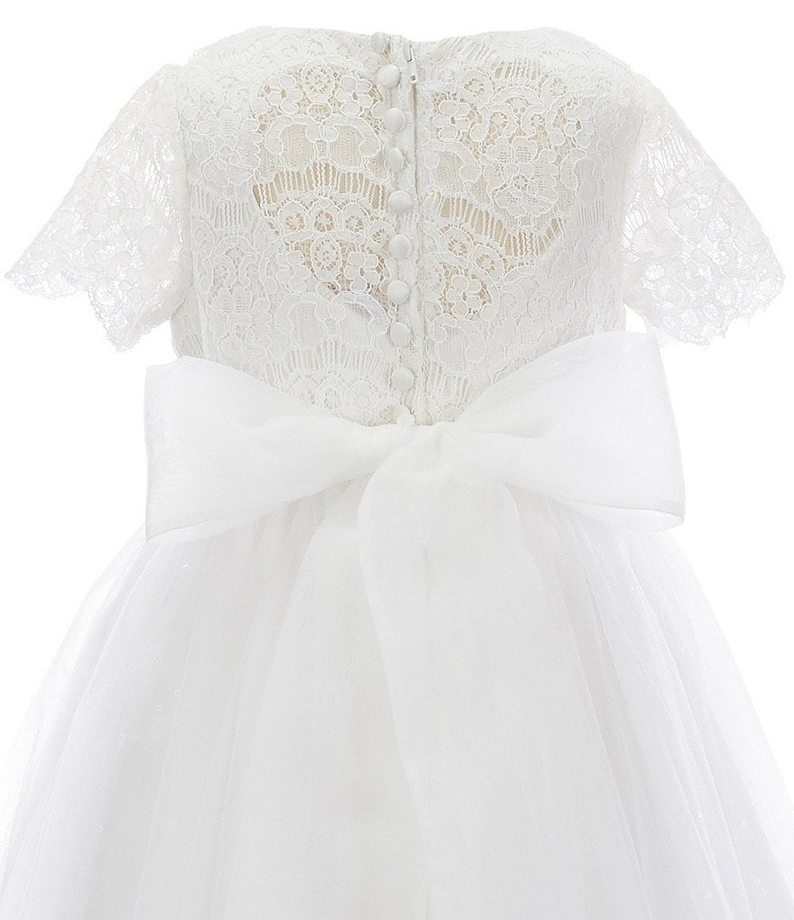 Rare Editions Little Girls 2T-6X Bow-Waist Satin/Jacquard-Stripe Hi-Low Ballgown