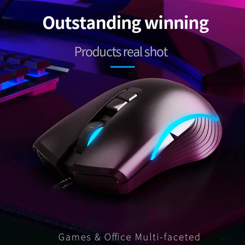 AULA F806 Wired Optical Mouse 4800 DPI with 7 Keys Non-slip Wings Suitable Office and Gaming Mouse, Black