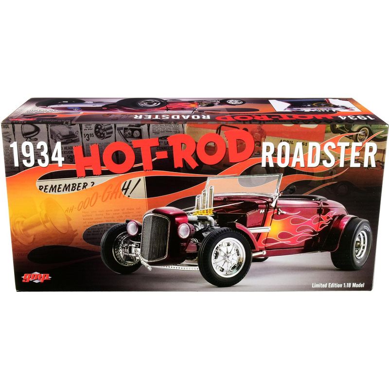 1934 Hot Rod Roadster Brandywine Burgundy Met. with Flames Limited Edition to 450 pieces Worldwide 1/18 Diecast Model Car by GMP
