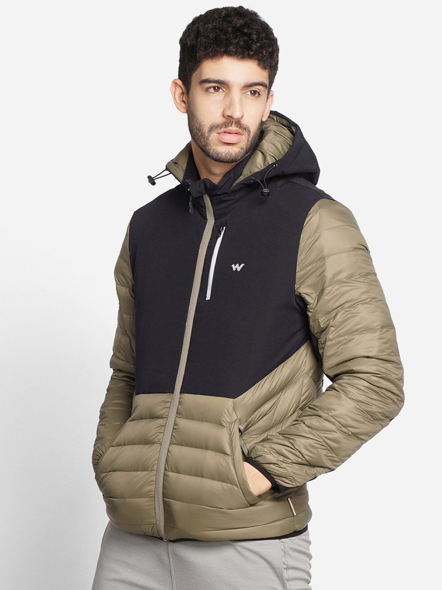 Wildcraft Olive Green Regular Fit Colour Block Hooded Jacket