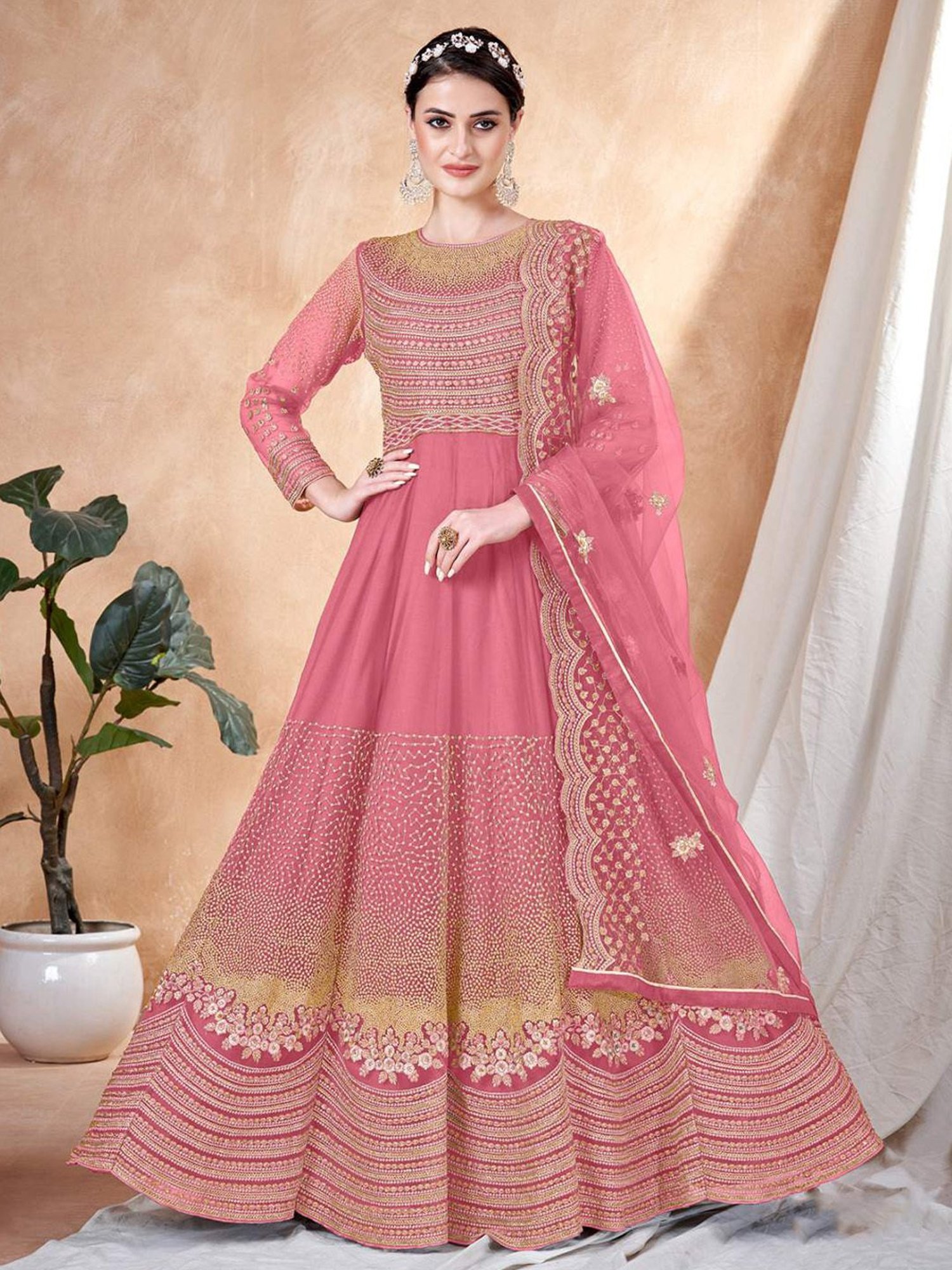Odette Pink Embroidered Unstitched Dress Material