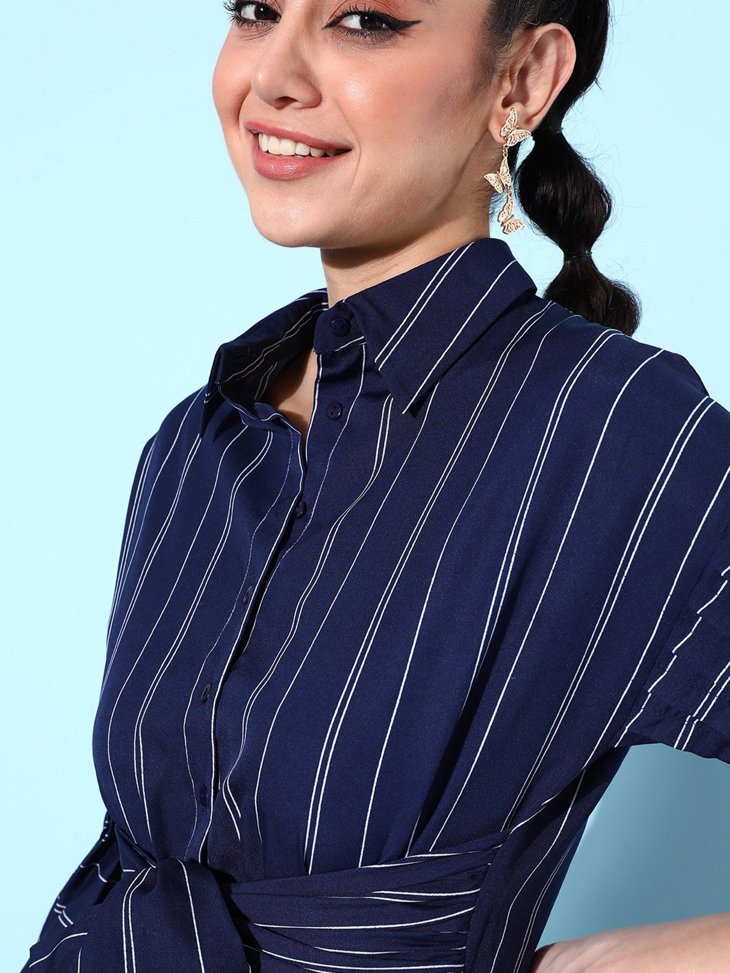 QUIERO Navy Striped Top