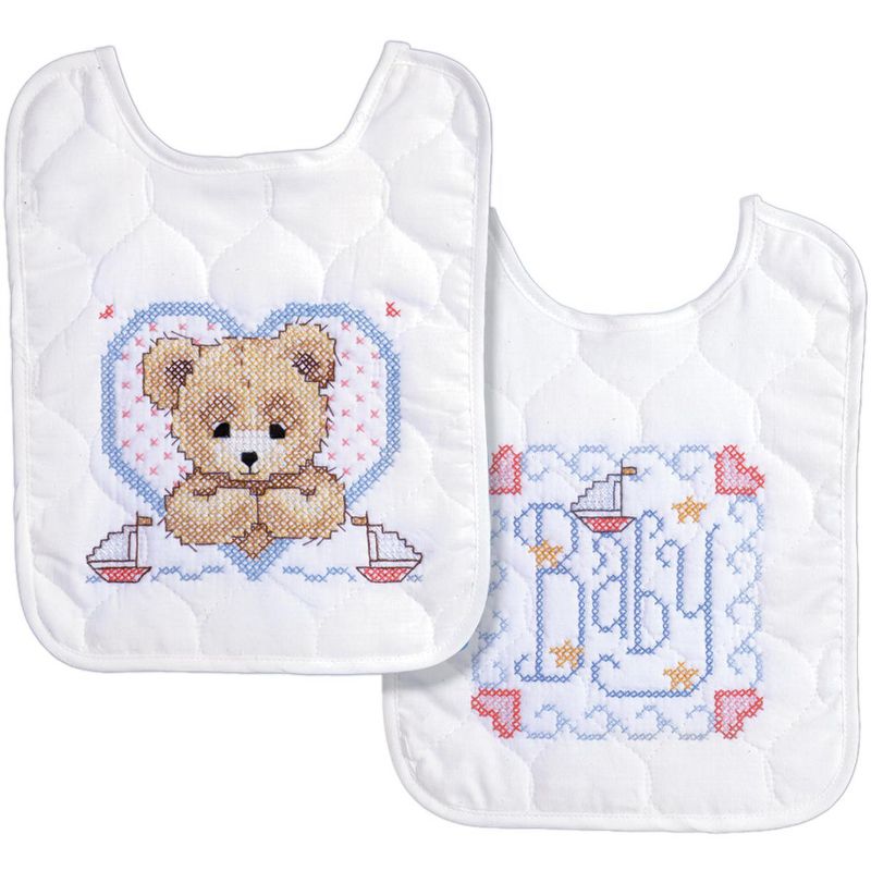 Tobin Stamped Cross Stitch Bib Pair Kit 8"X10" 2/Pkg-Bedtime Prayer Boy