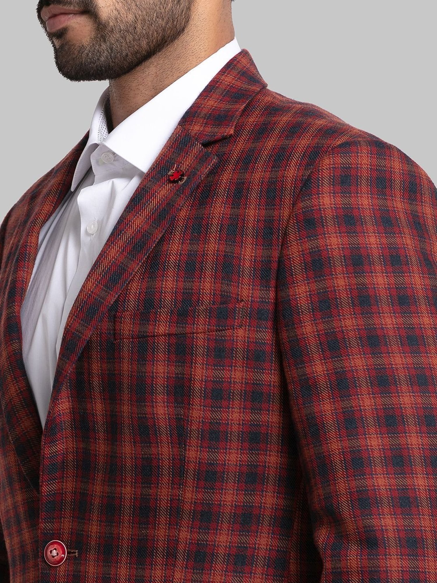 Raymond Orange Regular Fit Checks Blazer