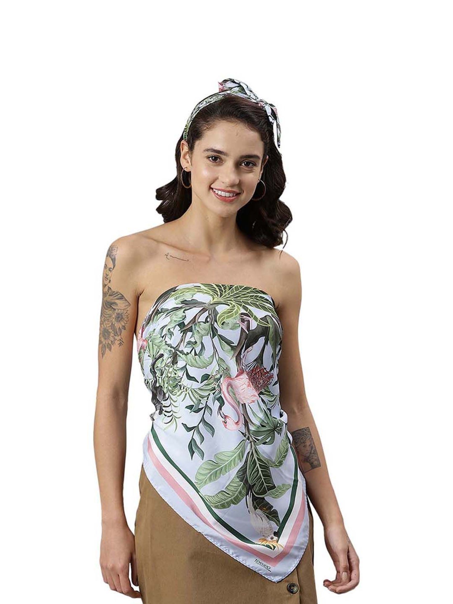 Tossido White Printed Stole