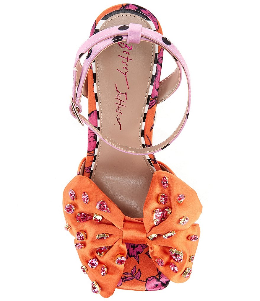 Betsey Johnson Loise Bow Floral Print Sculptural Heel Sandals
