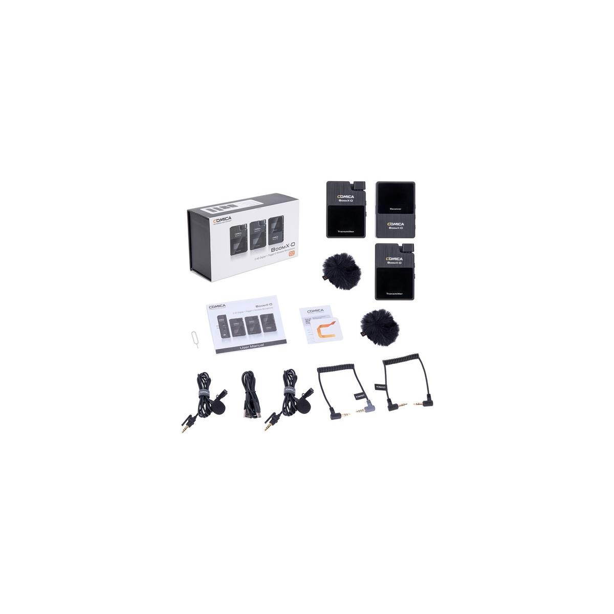 Wireless Lavalier Microphone,Comica BoomX-D2 2.4G Compact Wireless Microphone System with 2 Transmitter and 1 Receiver,Lav Mic for Smartphone Camera Podcast Interview YouTube Facebook Live-Stream