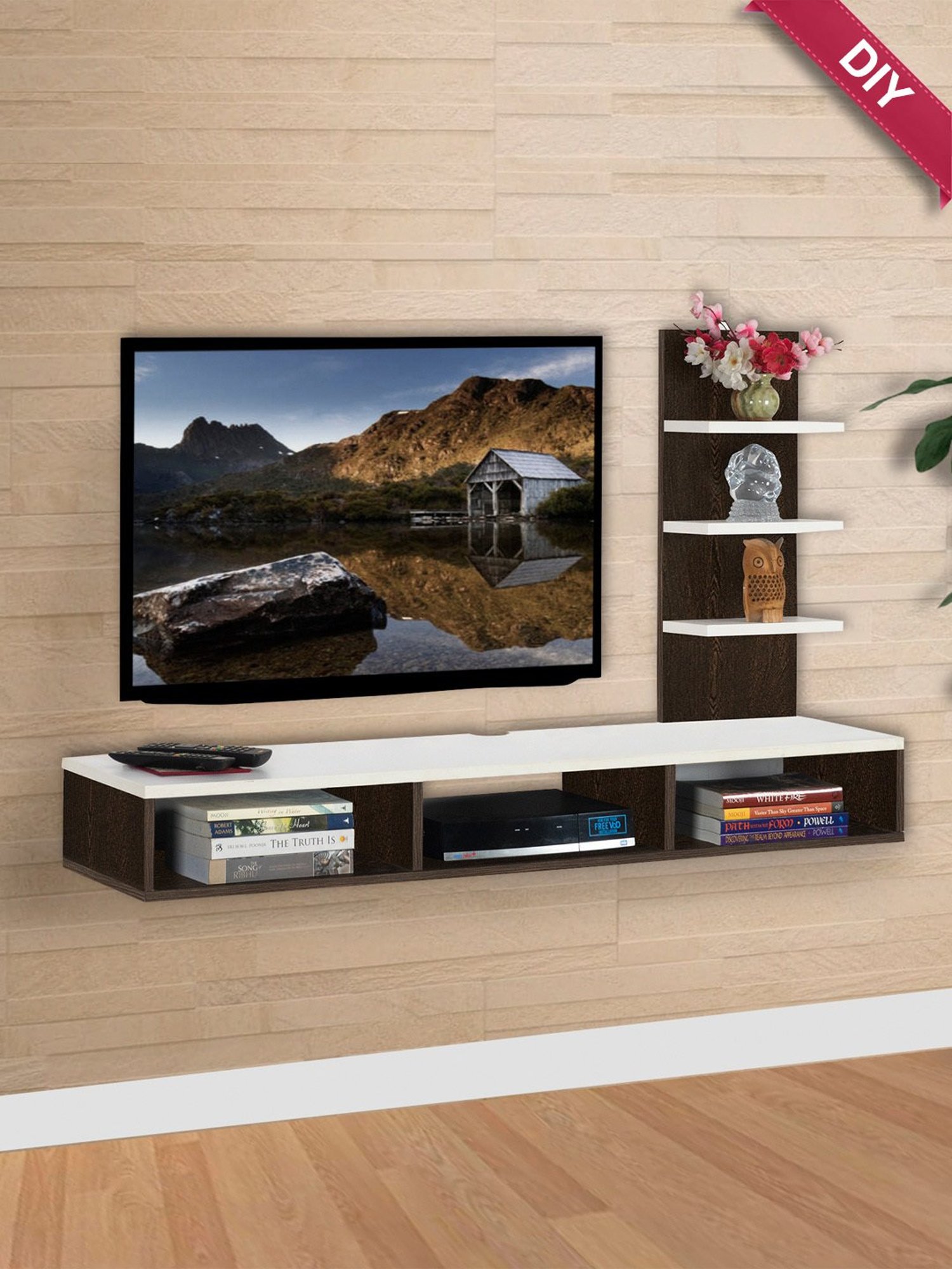 Delite Kom Flex Flowery Wenge & Acacia Dark Engineered Wood TV Entertainment Unit