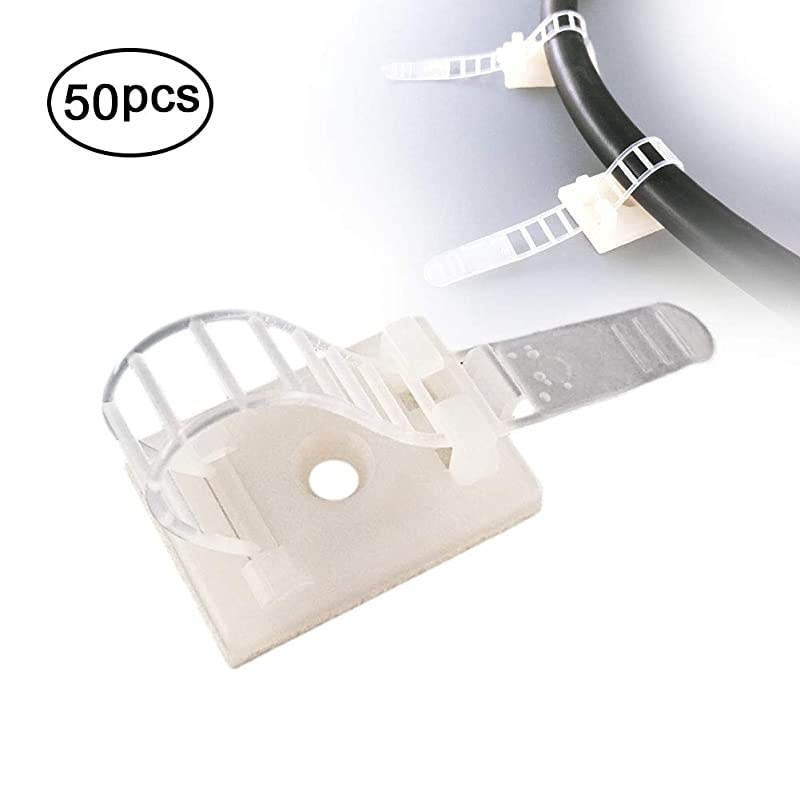 Wire Management Clips Clear Yellowish with Screw Hole 50 Pack Adjustable Zip Ties 3 Inch with 3M Adhesive TapeAdhesive Clips for Christmas LightsDeskWall to Hold Extension Cord