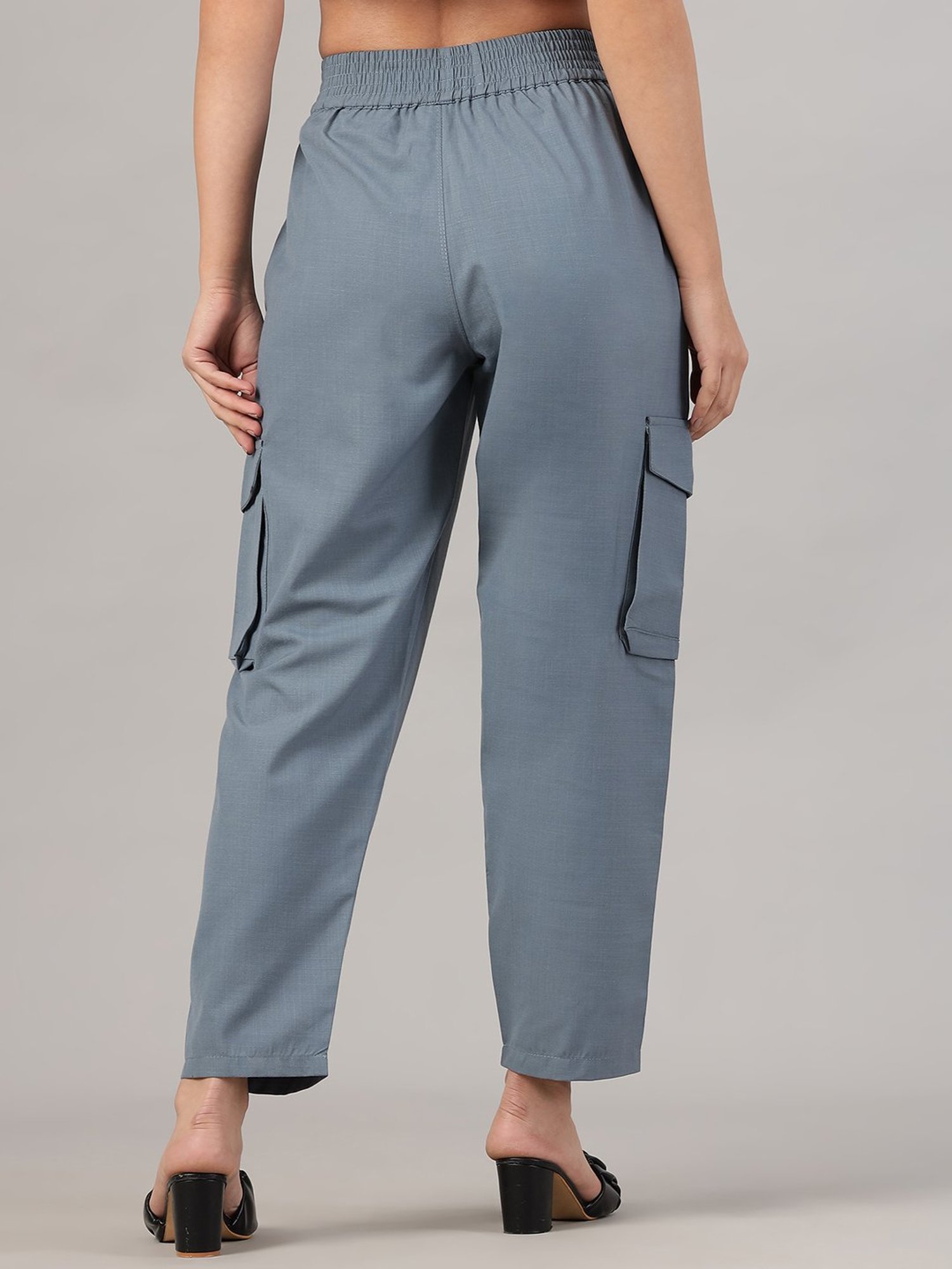 FITHUB Blue Regular Fit High Rise Cargo Pants