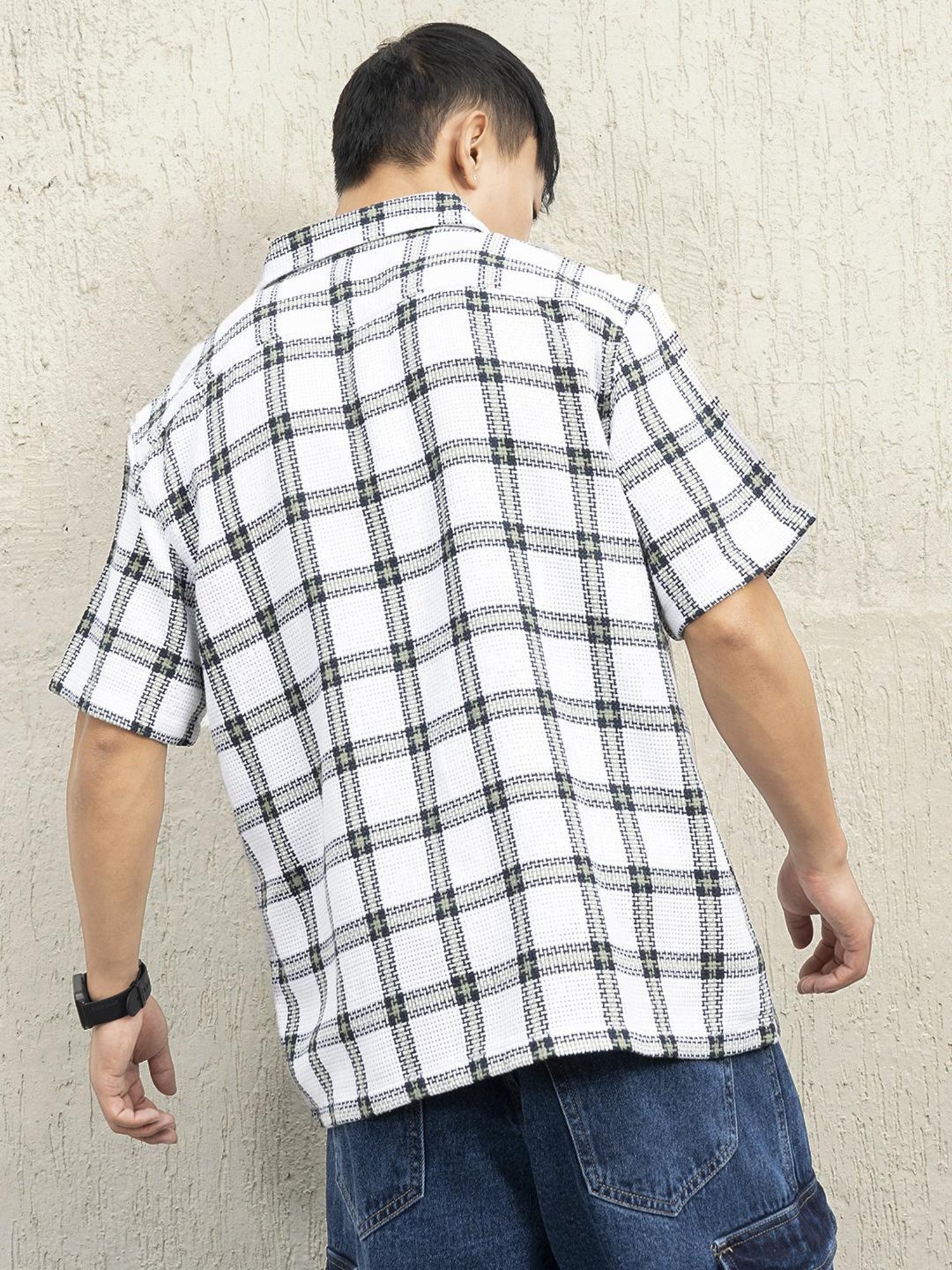 Hubberholme Men Cotton Short Sleeves Oversized Checked Shirt 1