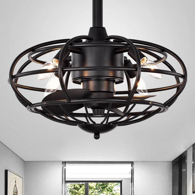 18" x 18" x 17" 3-Blade Monti Fandelier with Caged Metal Frame Black - Warehouse Of Tiffany