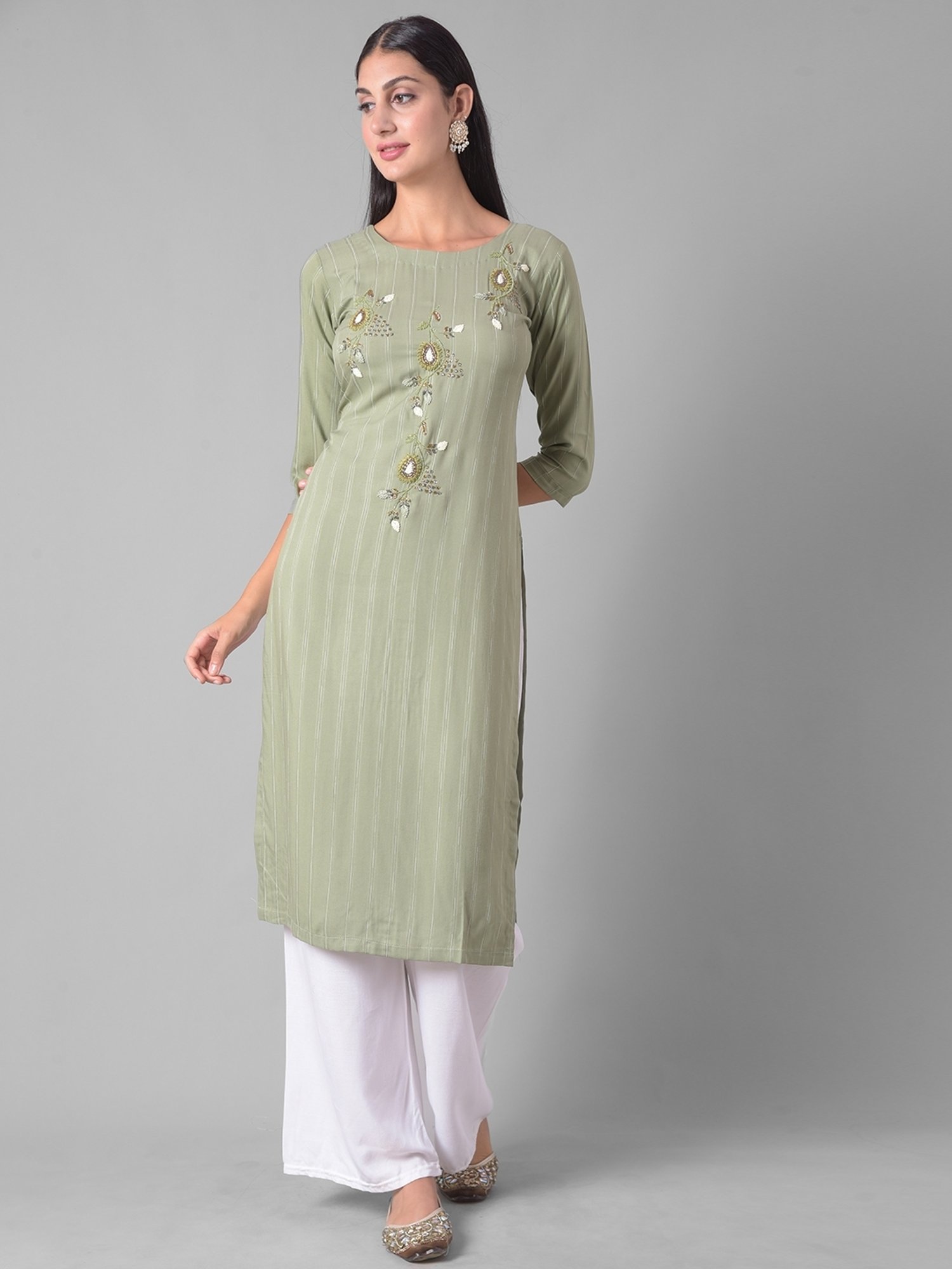 Dollar Missy Green Embroidered Straight Kurta