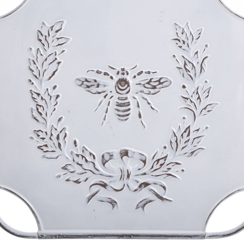 Square Metal Bee Yourself Laurel Design Art Distressed White - StyleCraft
