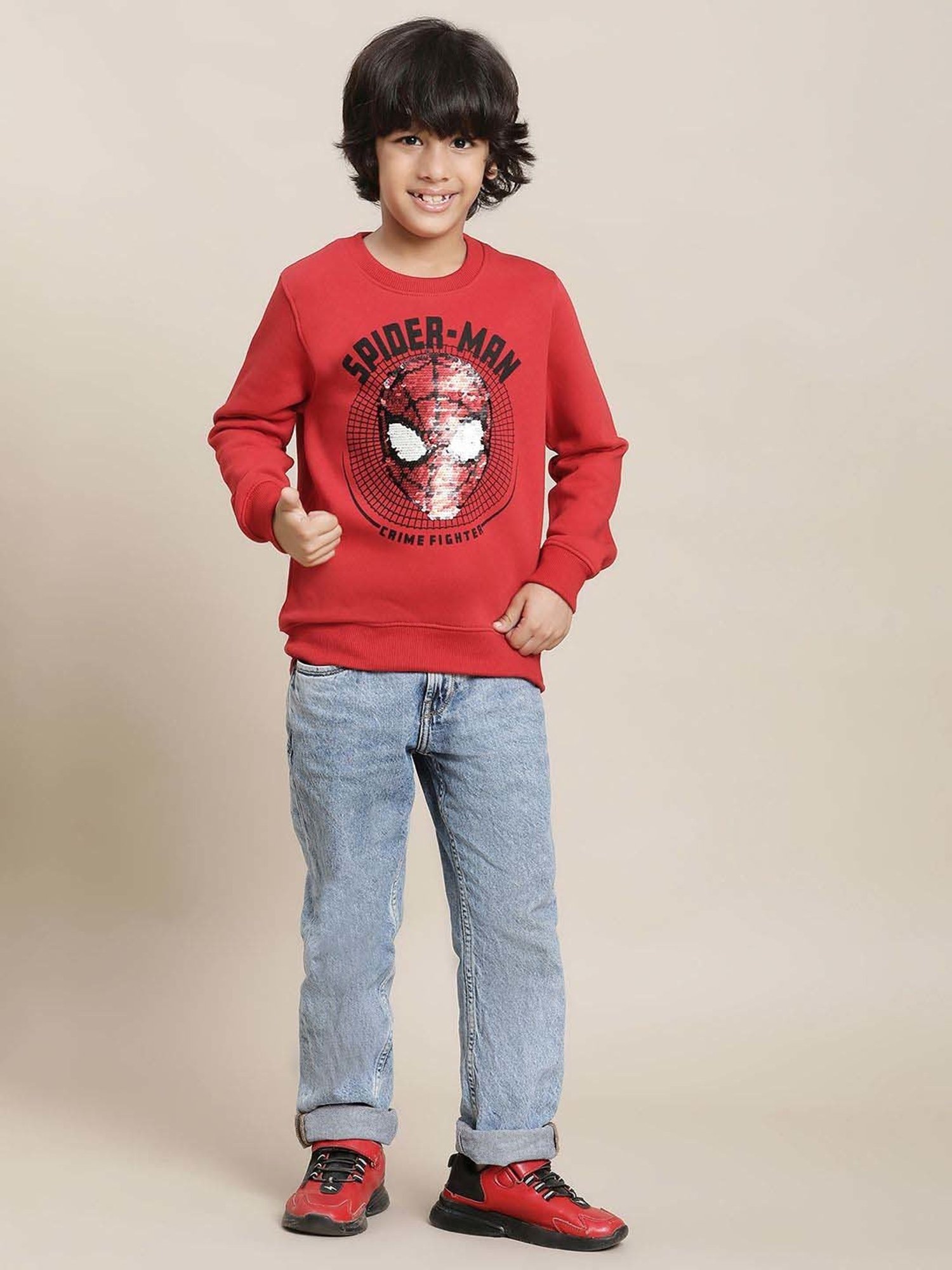 Kidsville Red Cotton Printed Full Sleeves Spiderman Sweatshirt