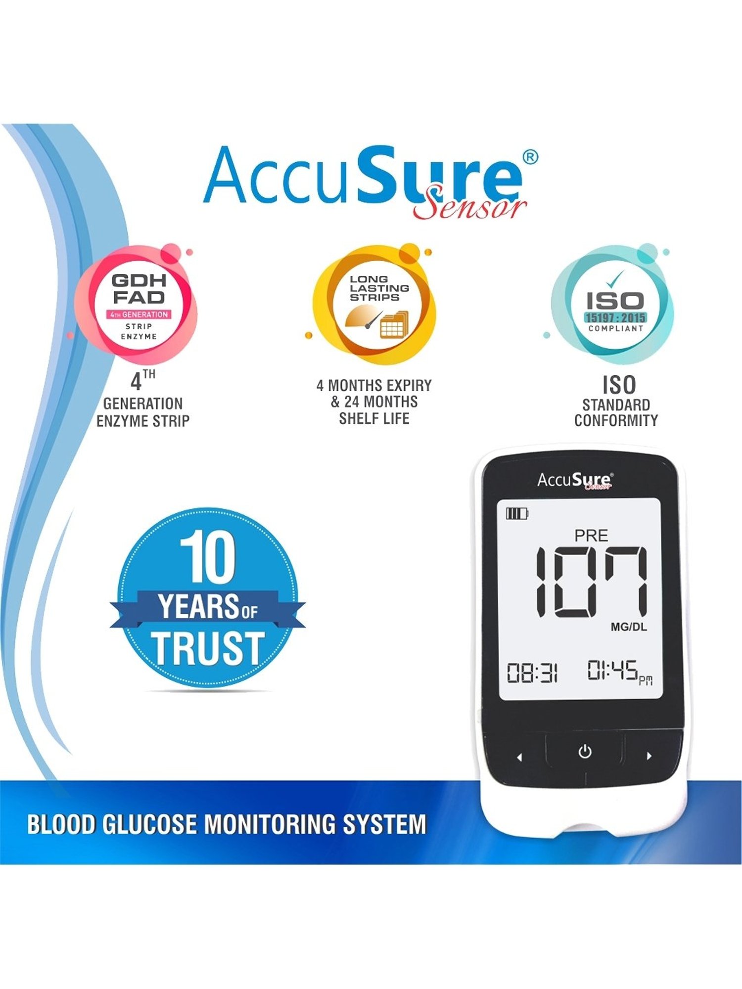 Accusure Sensor Glucometer Machine With 25 Test Strips (Black)