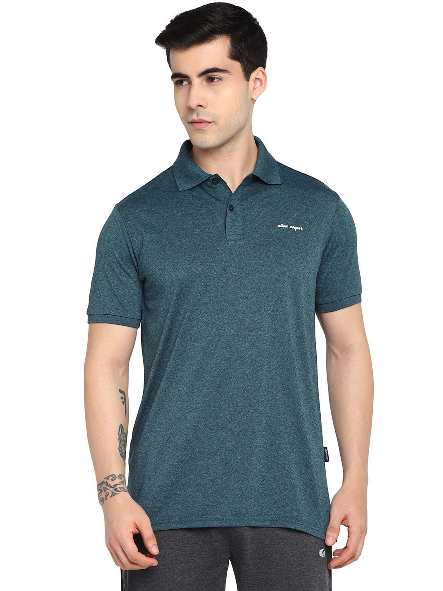 Allen cooper Teal Regular fit Polo T-Shirt