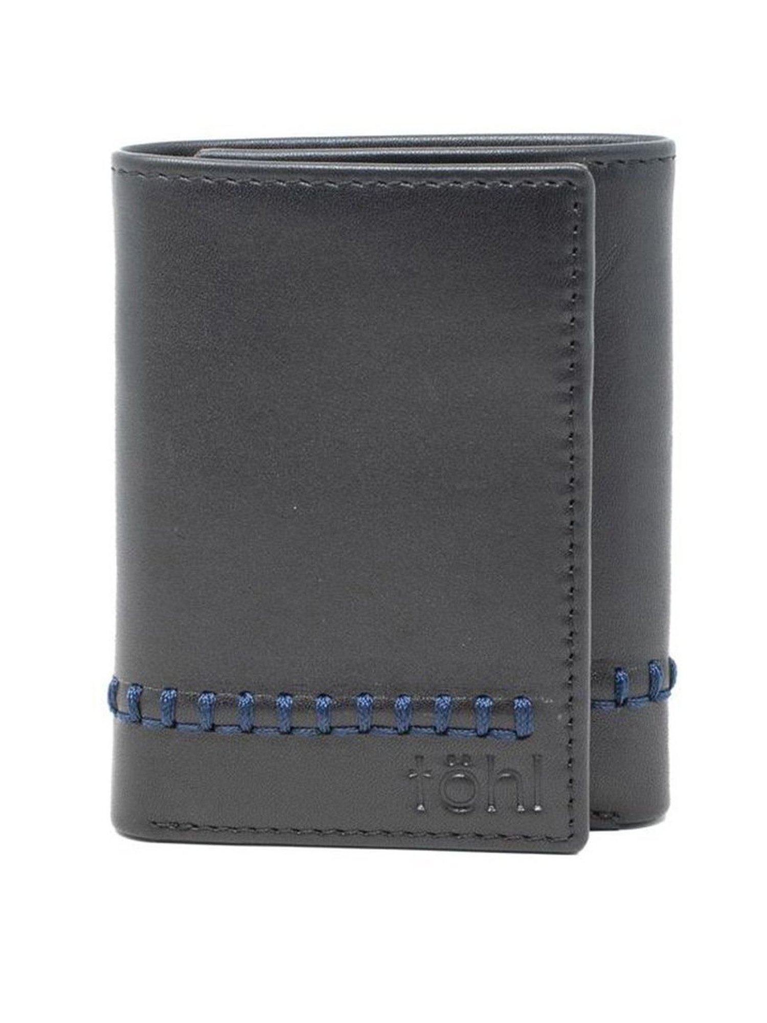 Tohl Black Casual Leather Tri-Fold Wallet for Men