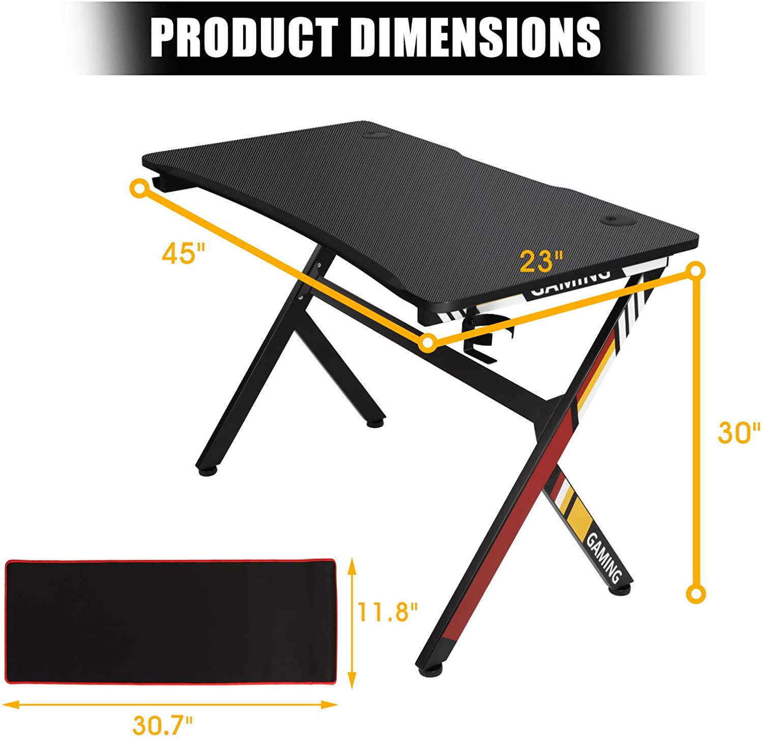 Gaming Desk,45 INCH R Shaped Gaming Table PC Computer Desk Home Office Desk for Men Women/Son (Black)