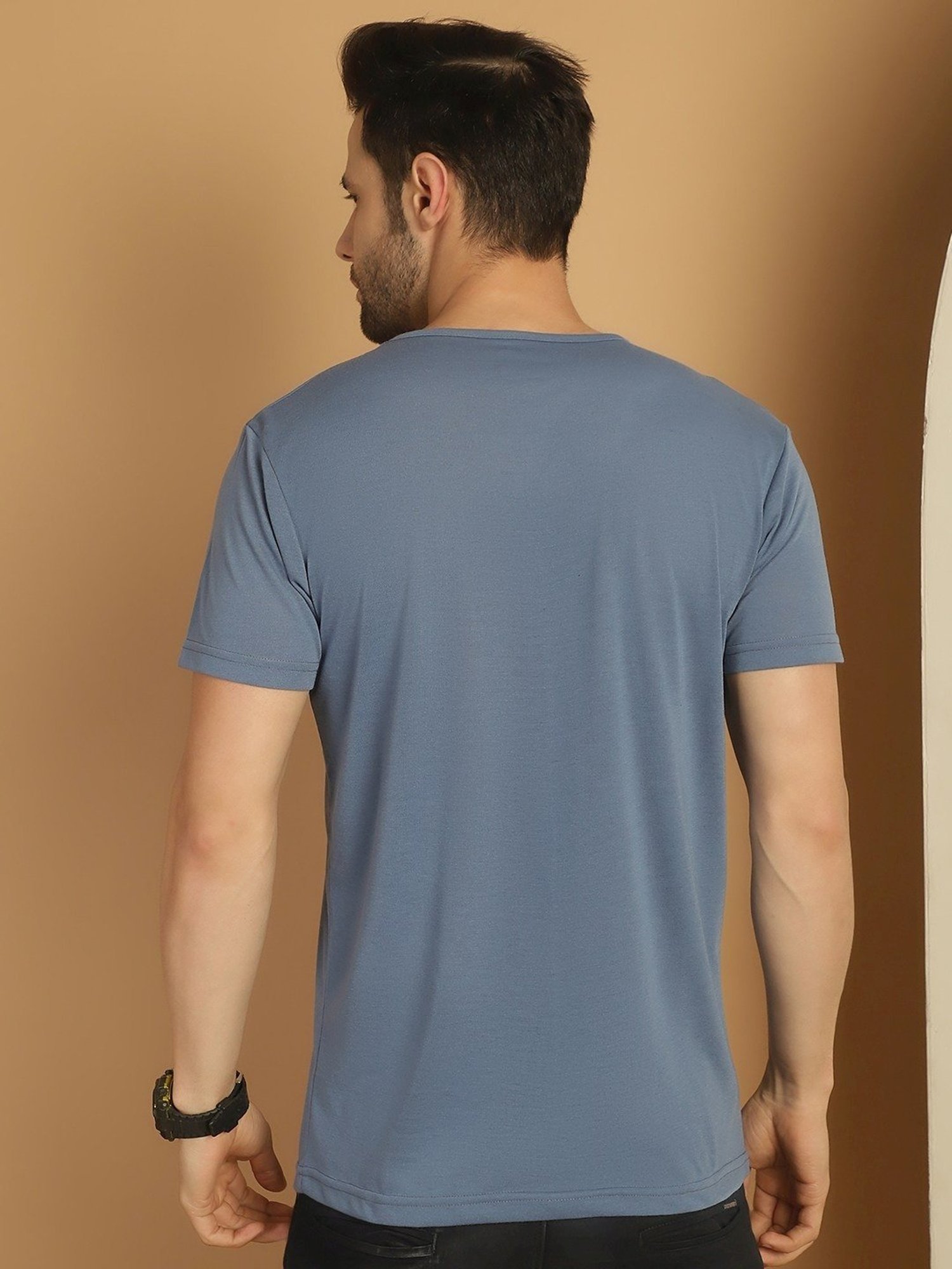 Vimal Jonney Grey & Yellow Regular Fit T-Shirt