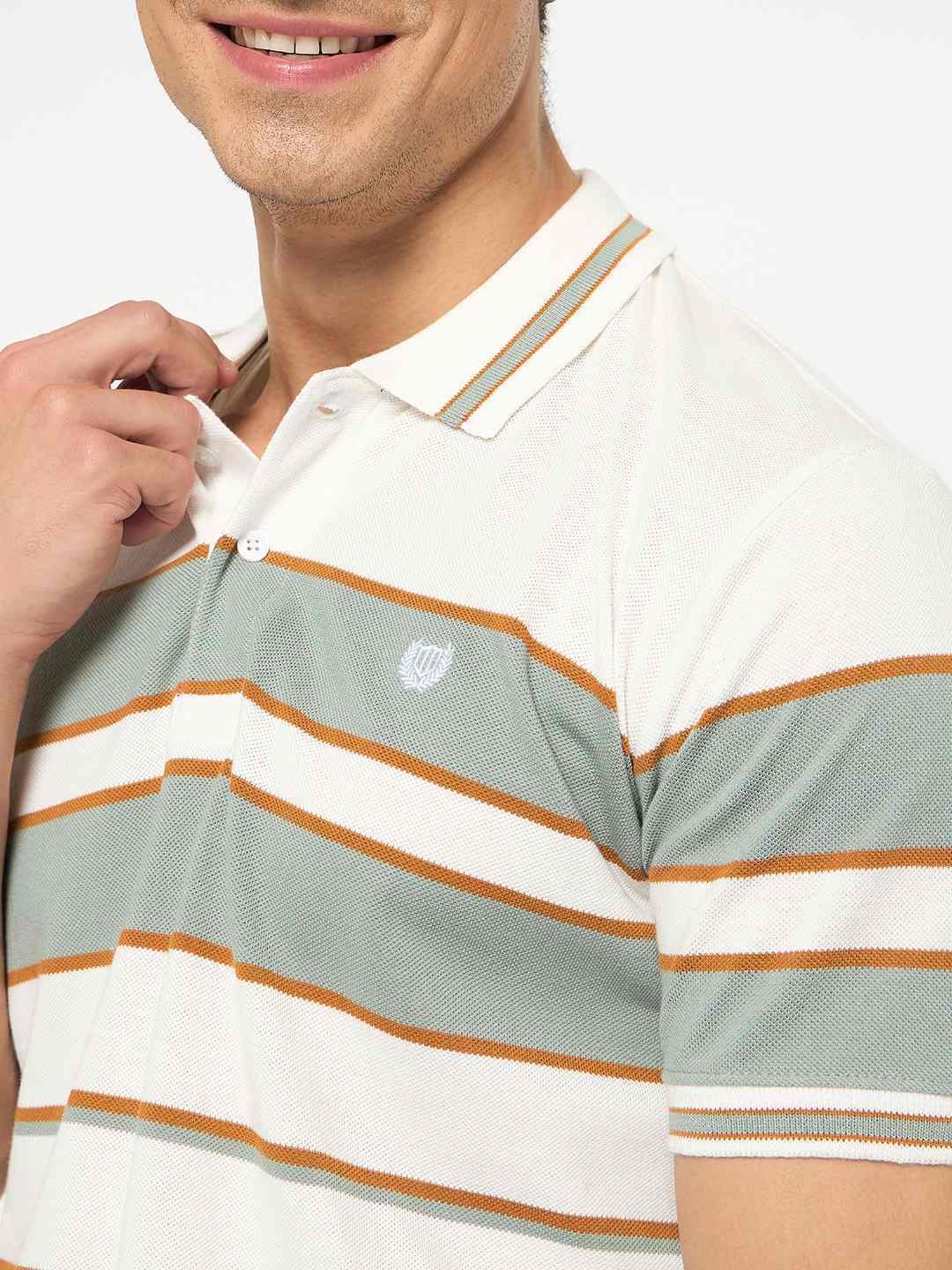 Duke White & Green Slim Fit Striped Polo T-Shirt
