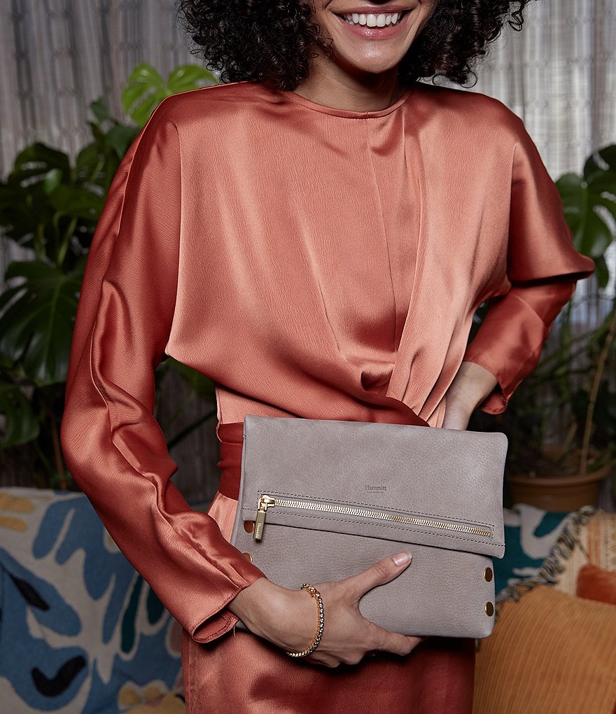 Hammitt VIP Studded Leather Fold-Over Zip Flap Medium Crossbody Bag